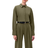 Women Co-Ords Design Long Sleeve Shirt High Waist Wide Leg Pants