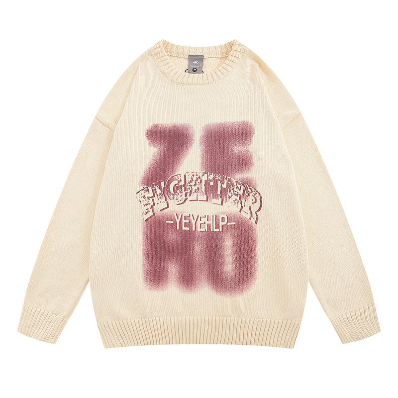Women Sweater Letter Printed Knitted Top Versatile