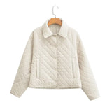 Women Cotton Coat Diamond Plaid Cotton Jacket Casual Loose