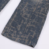Men Jeans Stitching Polished White Distressed Jacquard Splash-Ink