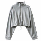 Women Hoodie Short Loose Solid Color Simple