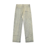 Men Jeans Yellow Mud Color Irregular Stitching
