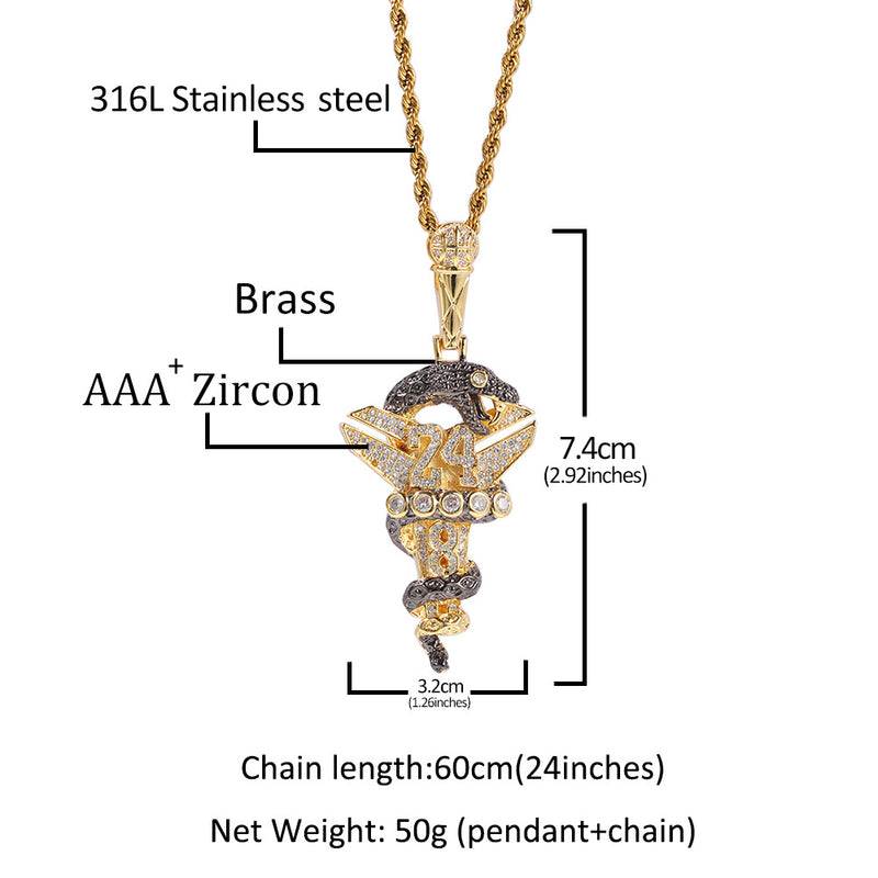 Jewelry Hip Hop Kobe Black Mamba Viper Cross Pendant Necklace Angel Pieces Animal