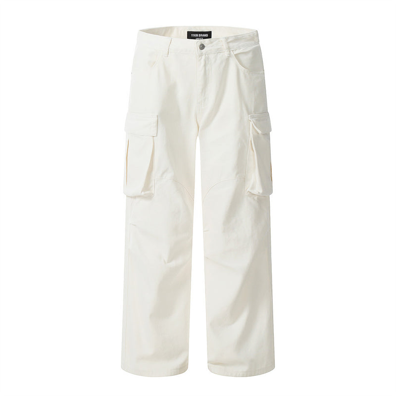 Men Jeans Multi-Pocket Cargo Pants Loose Casual