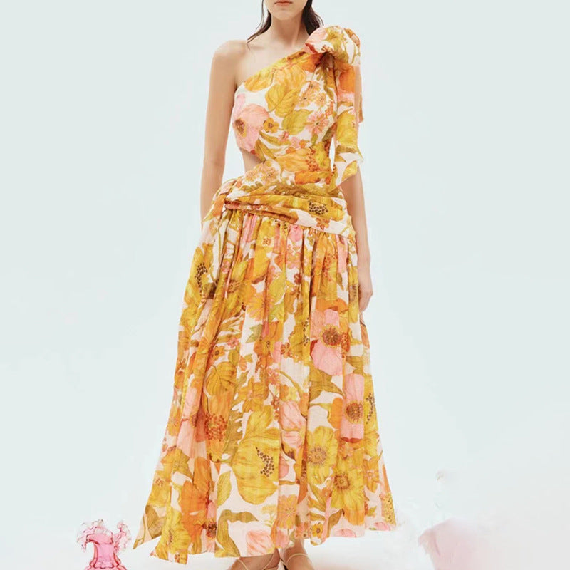 Bohemian Dress Holiday Floral Print Zipper Dress