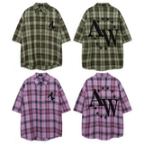 Short Sleeve Shirt Plaid Lapel Oversize