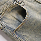 Men Jeans Retro Casual Yellow Mud Color Loose All-Match