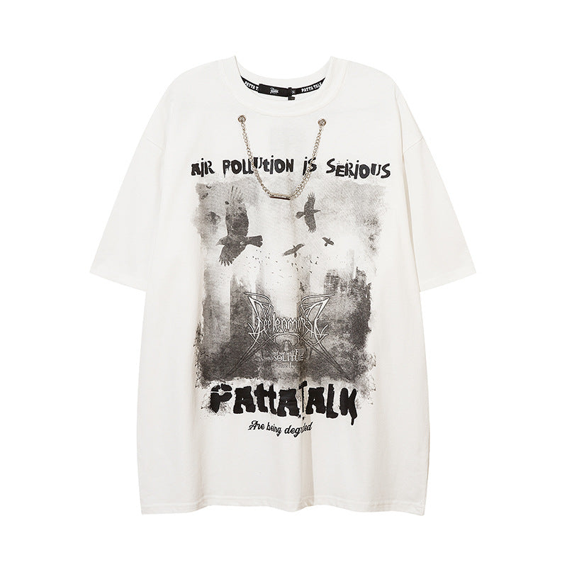 Men's T-Shirt Necklace Decorative Printing Idle Style All-Matching