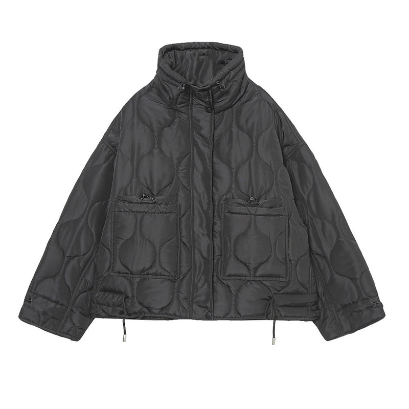 Women Cotton Coat Stand Collar Baggy Casual Jacket