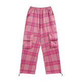 Cargo Pants Pink Plaid Drawstring