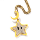 Jewelry Cartoon Luminous Star Hip Hop Necklace Men's Diamond Copper Pendant St. Valentine's Spectrum Night light Necklaces