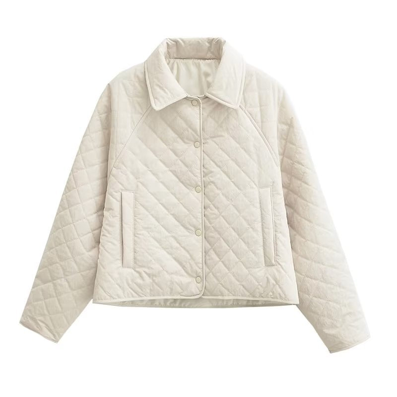 Women Cotton Coat Diamond Plaid Cotton Jacket Casual Loose