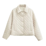 Women Cotton Coat Diamond Plaid Cotton Jacket Casual Loose