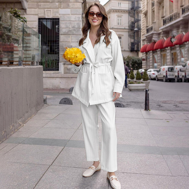 Women Co-Ords Stripes Suit Autumn Leisure