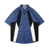 Short Sleeve Shirt Color Matching Casual College Style