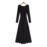 Women Dresses Waist-Controlled Long Sleeves Pleated Dress