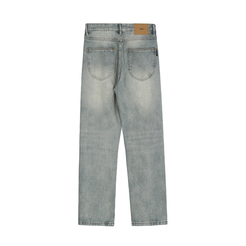 Men Jeans Loose Hole Casual White Distressed