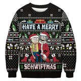 Black Christmas Sweater Christmas round Neck Sweater Casual Funny Santa Claus