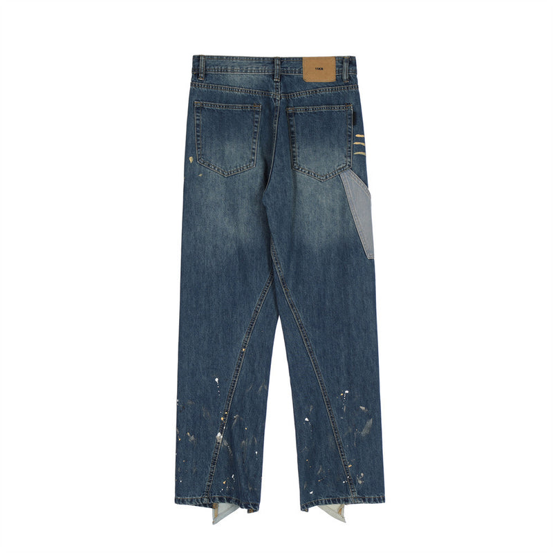 Men Jeans Stitching Loose Cool Ground White Splash Ink