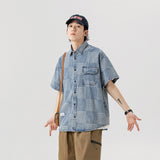 Unisex Shirt Vintage Plaid Denim Shirt Loose Casual