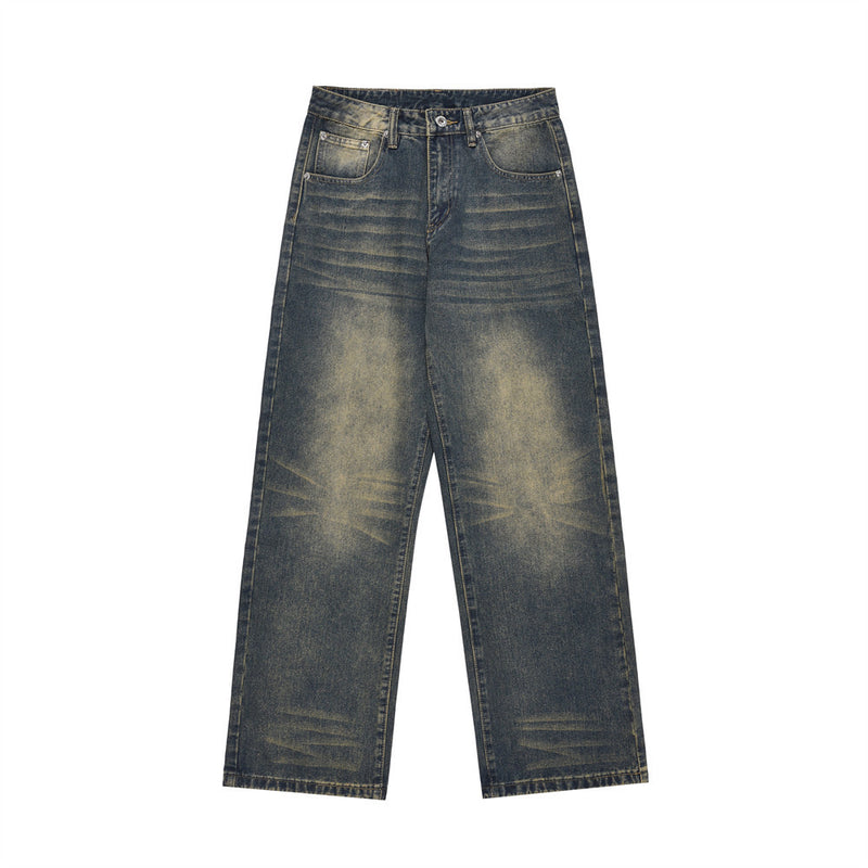 Men Jeans Loose Old Scratch Polished White