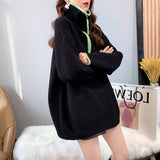Women Pullover Sweater Loose Zip Thickened Knitting Sweater