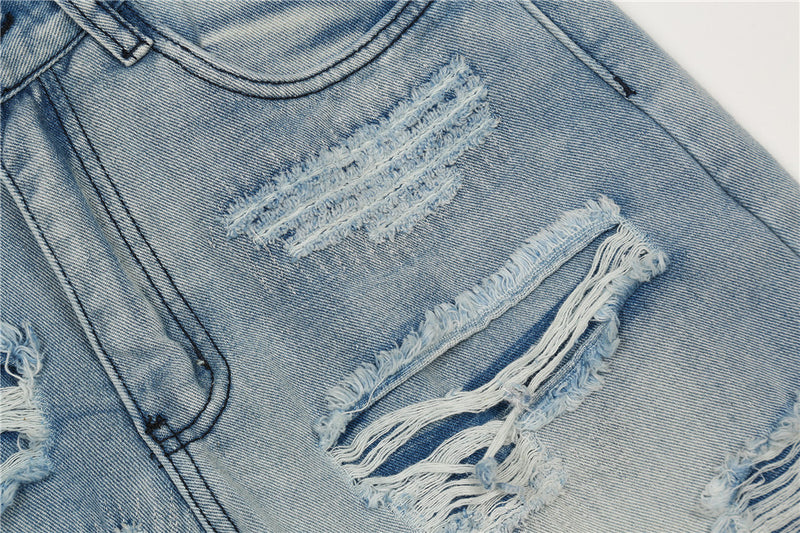 Men Jeans Ripped Bell-Bottom Pants Loose Casual