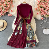 Betty Draper Valentine's Day Dress Autumn and Winter French Retro Printed Stitching Knitted Sweater Dress