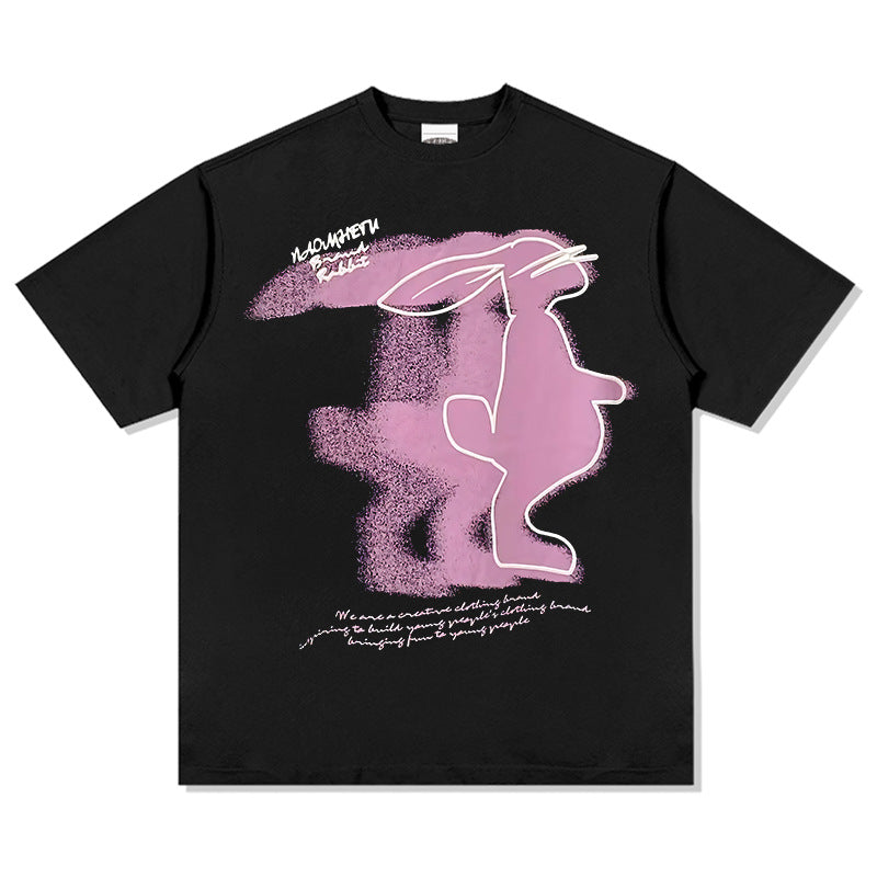 Unisex T Shirt Vintage Rabbit Print Cotton