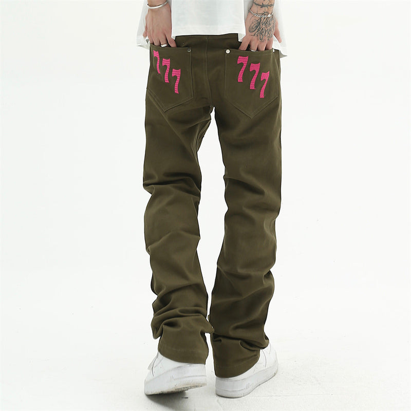 Men Jeans Embroidery Rivet Decorative Personality