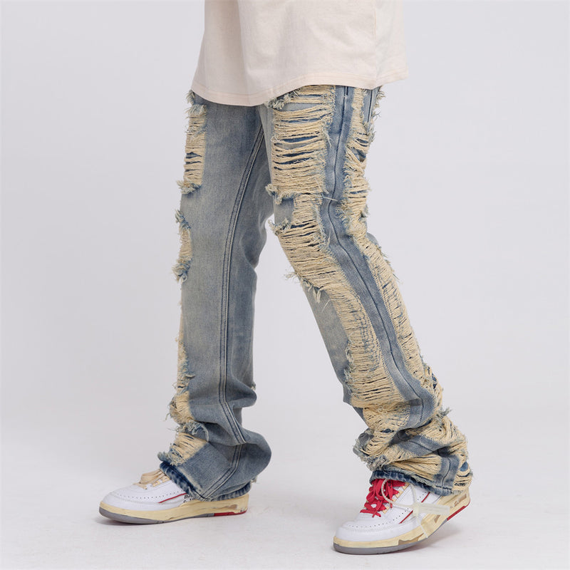 Men Jeans Flared Jeans Loose Hole Casual