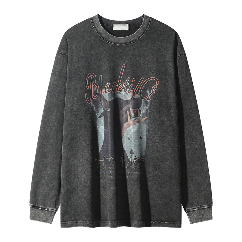 Men Long Sleeve T-shirt Doberman Pinscher Printed Distressed