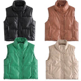 Women Vest Urban Leisure Faux Leather Cotton-Padded Vest