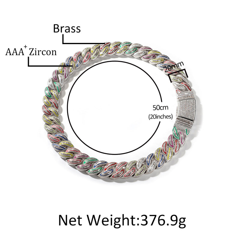 Jewelry 20mm Colorful Luminous Cuban Chain Copper with Zircon Spectrum St. Valentine's