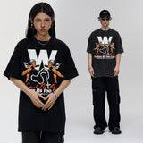 Vintage T-shirts Vintage Printed Short Sleeve T-Shirt Washed and Old Cotton