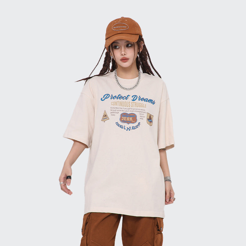 After Prom Shirt T-shirt Summer Fashion Brand Printed Loose Half Sleeve T-shirt round Neck Cotton Short Sleeve Men