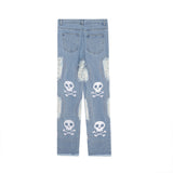 Men Jeans Skull Embroidery Hip Hop Trend Holes