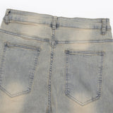 Men Jeans Mud Yellow Dyed Retro Loose Casual Zipper Slit