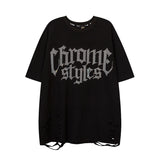 Men T-Shirt Diamond-Embedded Printing Couple Ripped