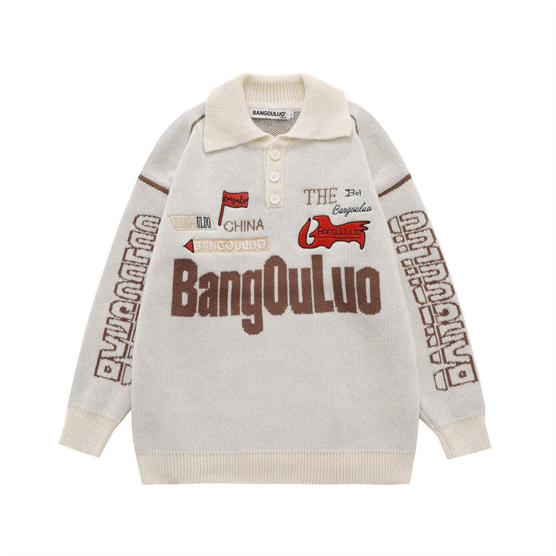 Men Sweater Lapel Knitwear Motorcycle Racing Sweater