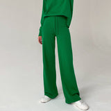 Women Work Business Casual Sweats Knitted Thin Casual Top Two-Piece Pants