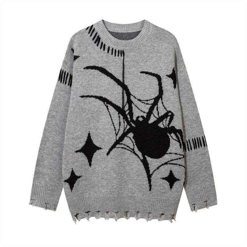 Men Sweater Spider Web Knitwear Sweater Loose Hole