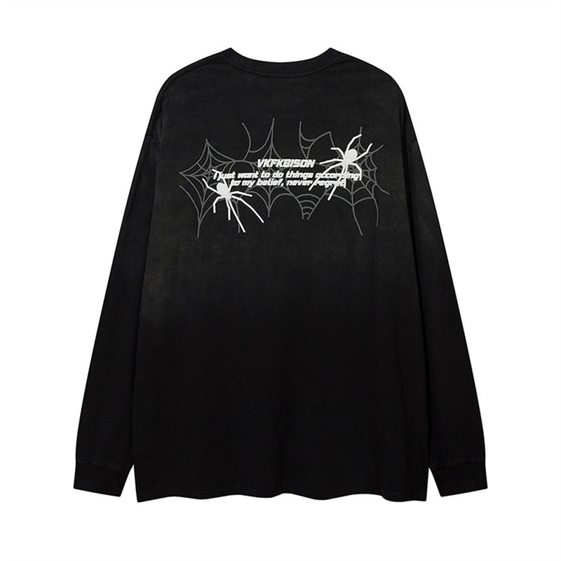 Men Long Sleeve T-shirt Dark Style Personality Spider Print