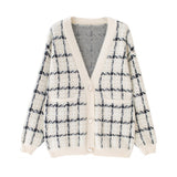 Women Knitted Cardigan Loose Fashion Plaid