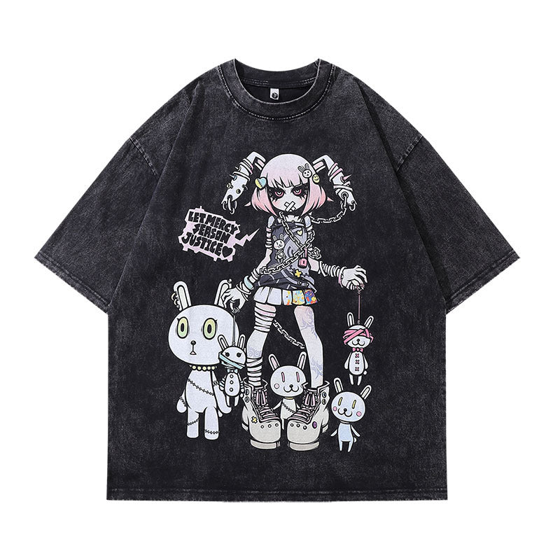 Men T-Shirt Cartoon Print Loose All-Match