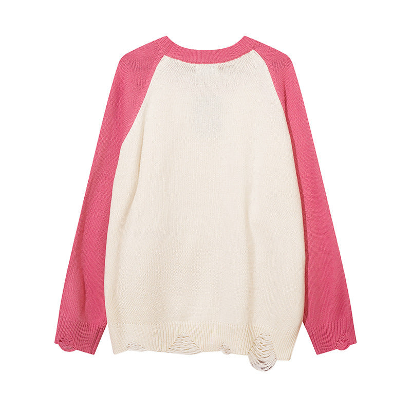 Men Sweater Stitching Loose Embroidered Patch Butterfly Sweater