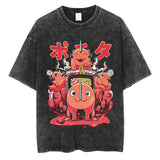 Anime Chainsaw Man Washed TShirt Men Streetwear