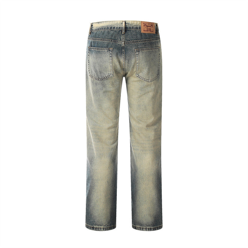 Men Jeans Gradient Color Yellow Mud Color Loose