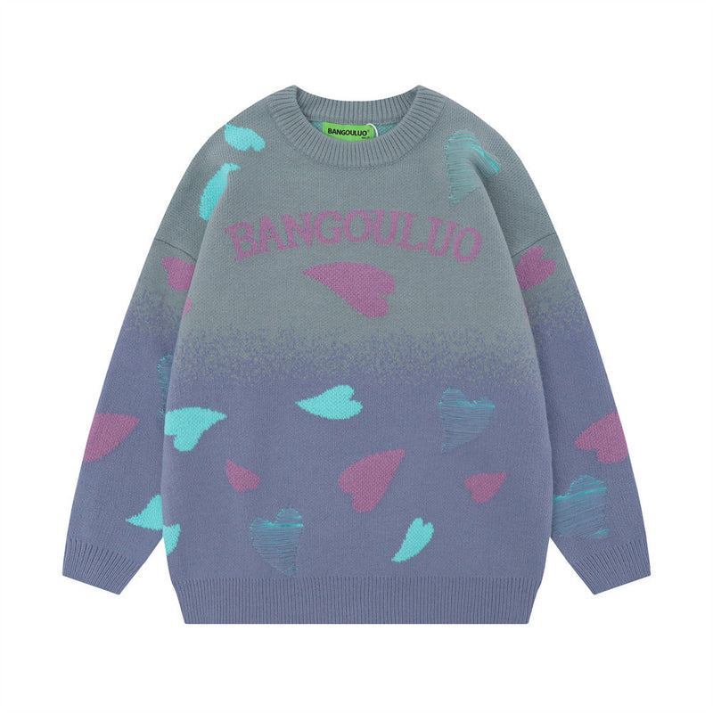 Men Sweater Full Printed Hole Love Brocade Sweater