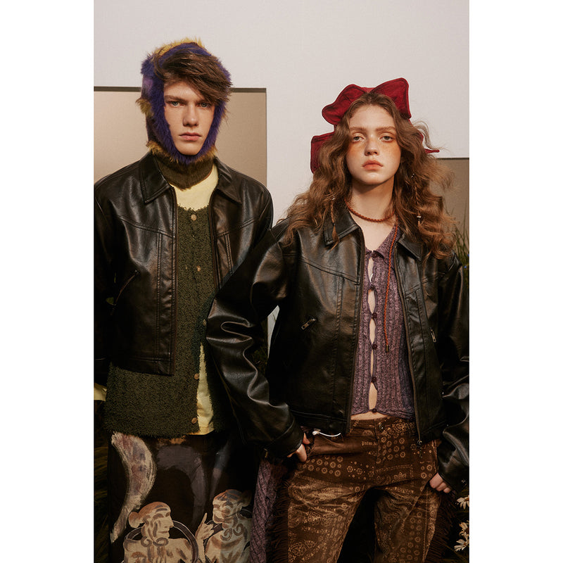 Unisex Pu Jacket Locomotive Style PU Leather Coat Baggy Coat